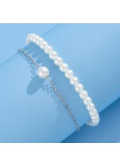 Silver Round Pearl Design Layered Anklet Set | thumb picture 