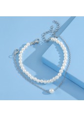 Silver Round Pearl Design Layered Anklet Set | thumb picture 