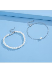 Silver Round Pearl Design Layered Anklet Set | thumb picture 