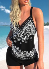 Criss Cross Tribal Print Black Tankini Top-No Bottom | picture 3