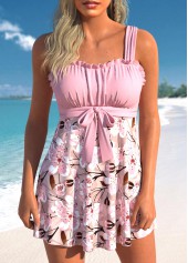 Frill Floral Print Pink Tankini Set