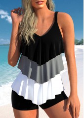 Handkerchief Hem Black Contrast Tankini Top-No Bottom | picture 1