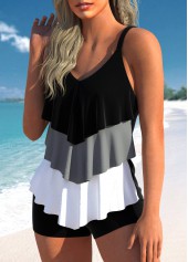 Handkerchief Hem Black Contrast Tankini Top-No Bottom | picture 3