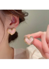 Pink Heart Metal Detail Contrast Earrings