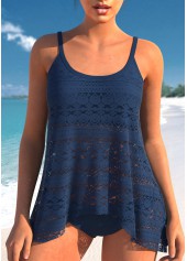 Lace Navy Spaghetti Strap Tankini Top-No Bottom | picture 1