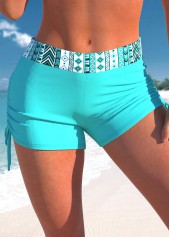 Mid Waisted Tribal Print Cyan Swim Shorts