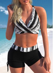 Criss Cross Tie Dye Print Black Bikini Set