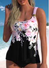 Cross Hem Floral Print Pink Tankini Top-No Bottom | picture 3