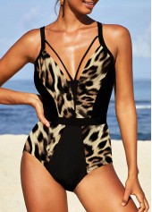 Patchwork Leopard Black One Piece Swimwear