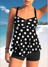 Handkerchief Hem Polka Dot Black Tankini Top-No Bottom | picture 1