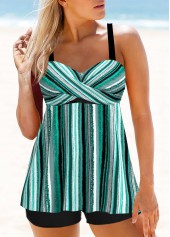 Multi Stripe Print Cyan Tankini Top-No Bottom | thumb picture 