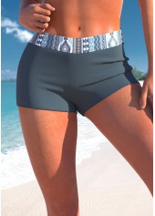 Mid Waisted Tribal Print Dusty Blue Swim Shorts