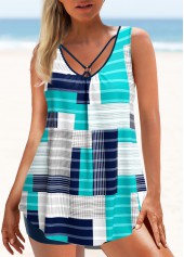 Metal Ring Geometric Print Cyan Tankini Set | thumb picture 