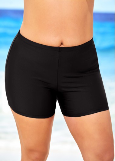 Modlily Plus Size Black High Waisted Swimwear Shorts - 1X