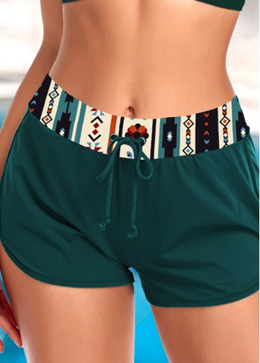 women clothes image of Mid Waisted Tribal Print Turquoise Swim Shorts