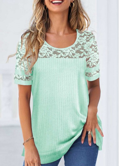 women clothes image of Mint Green Lace Short Sleeve T Shirt