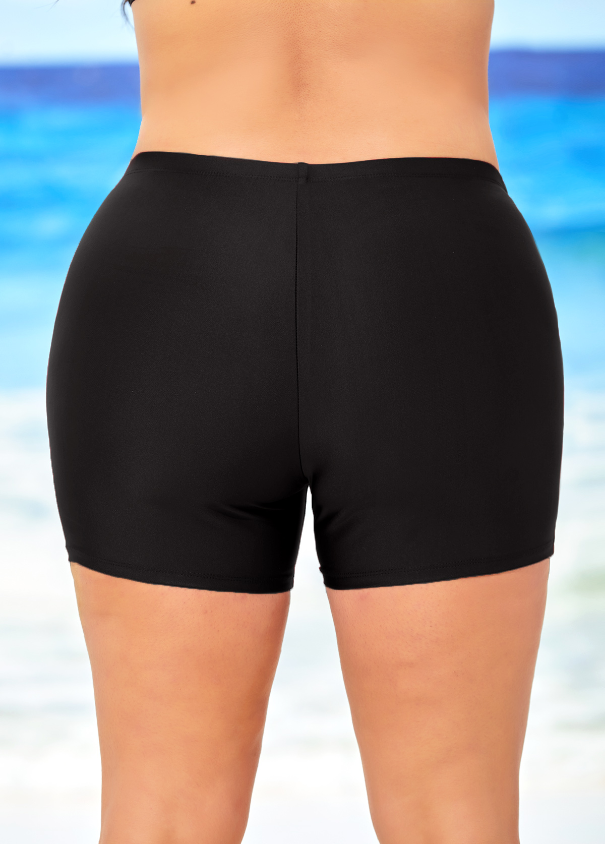 Black Mid Waisted Elastic Detail Swimwear Shorts