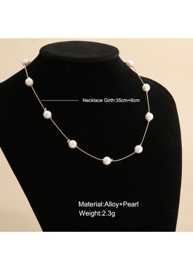 White Pearl Design Metal Detail Necklace