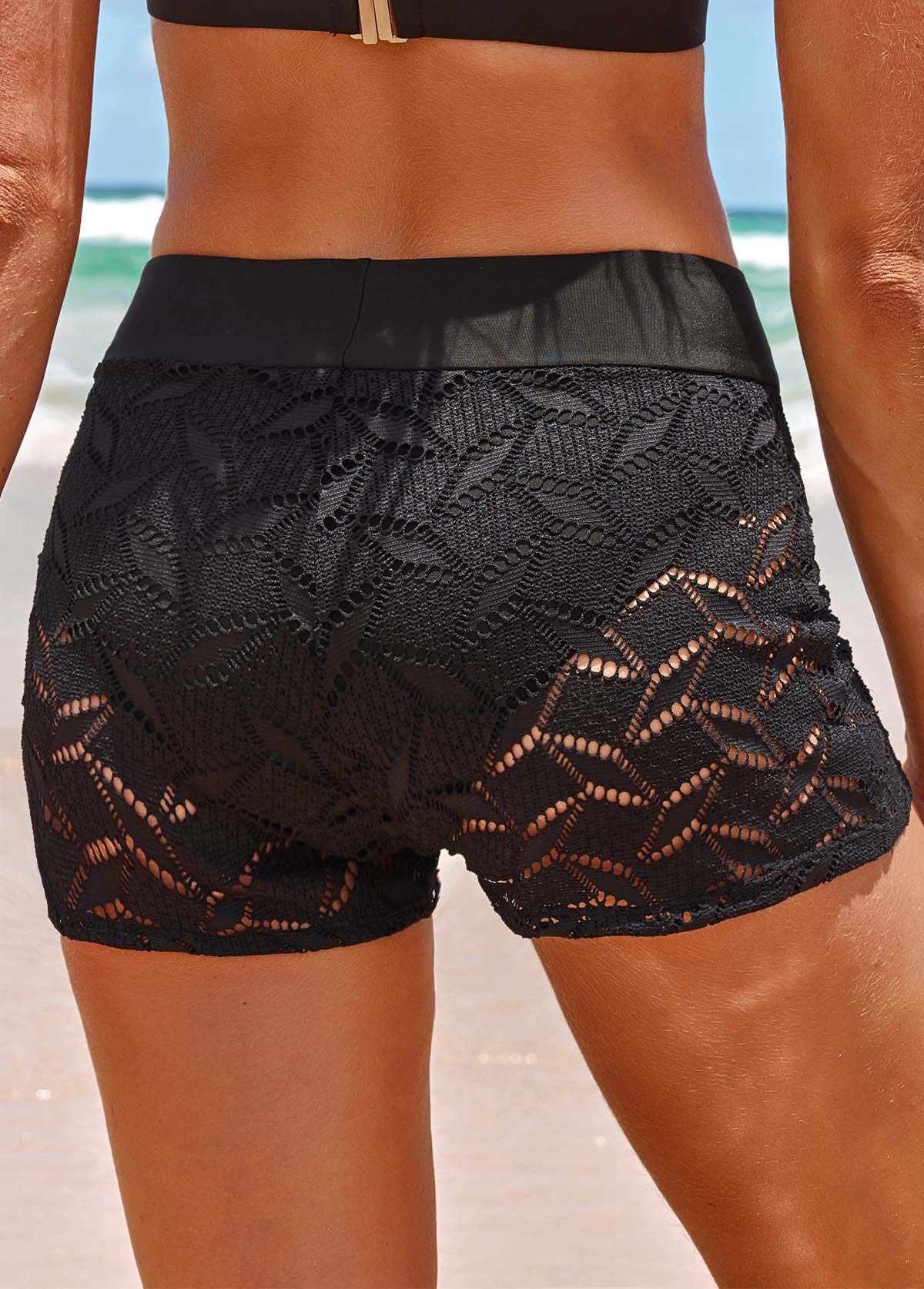 Mid Waisted Black Lace Beach Shorts