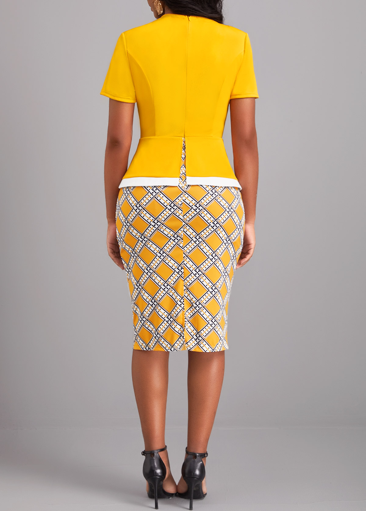 Ginger Geometric Print Short Sleeve Bodycon Dress