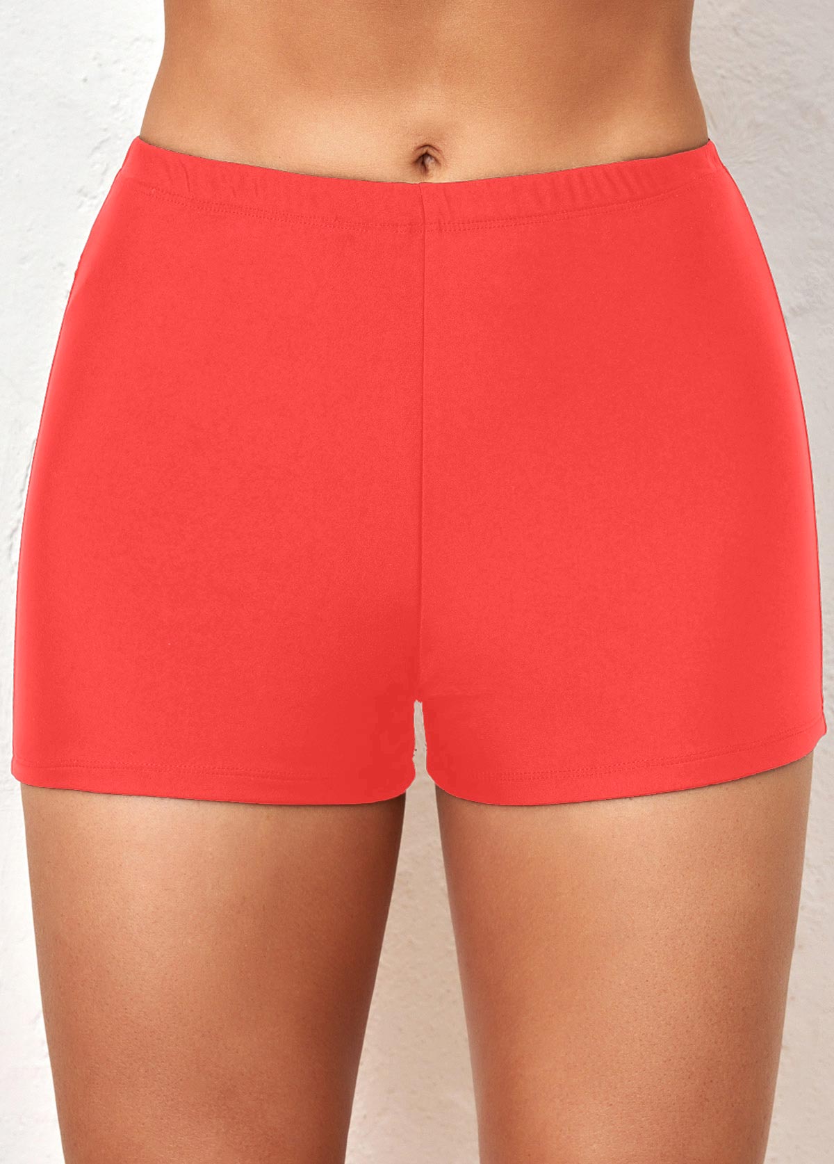 Mid Waisted Coral Red Stretchy Swim Shorts