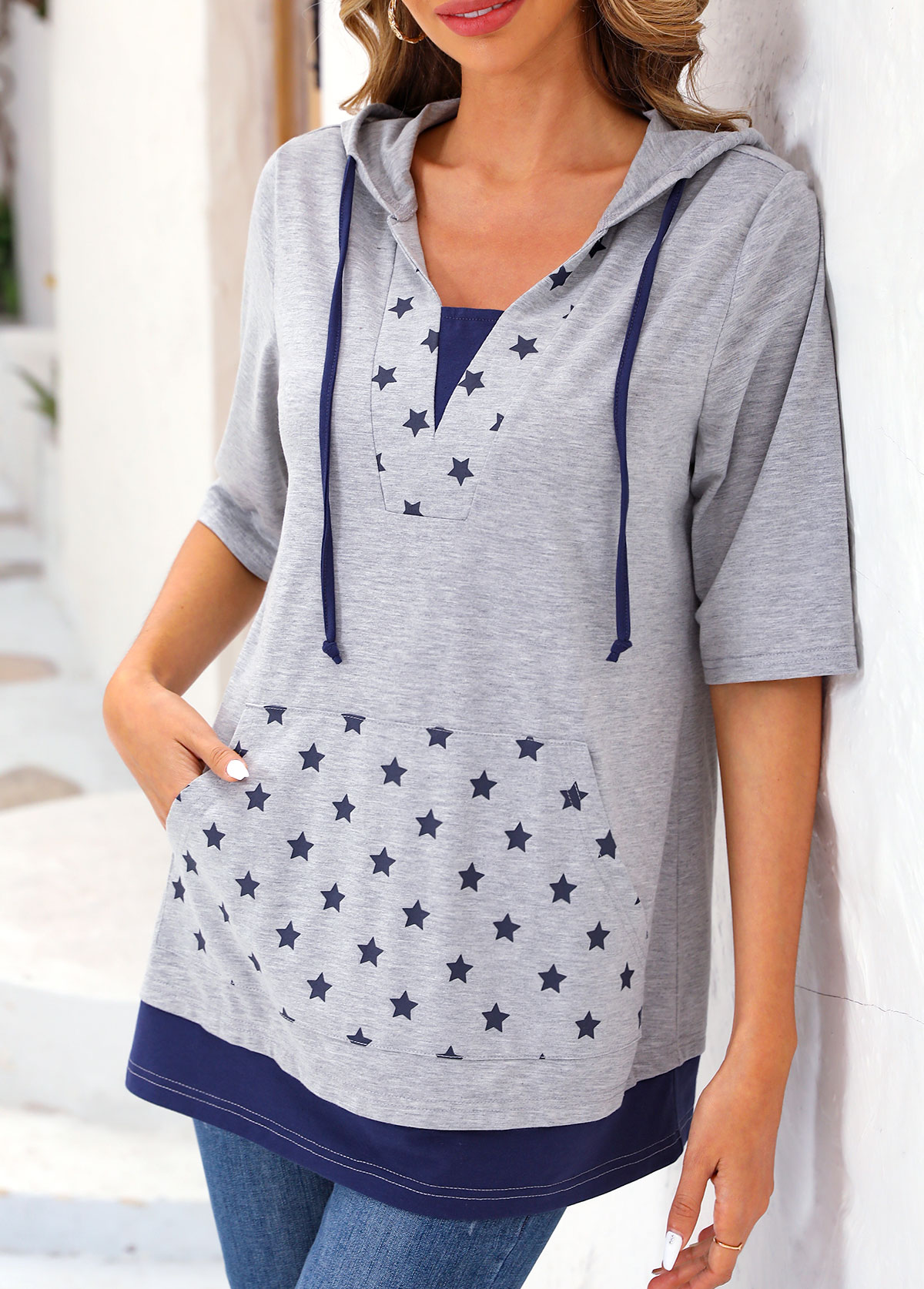 Light Grey Marl Star Print T Shirt