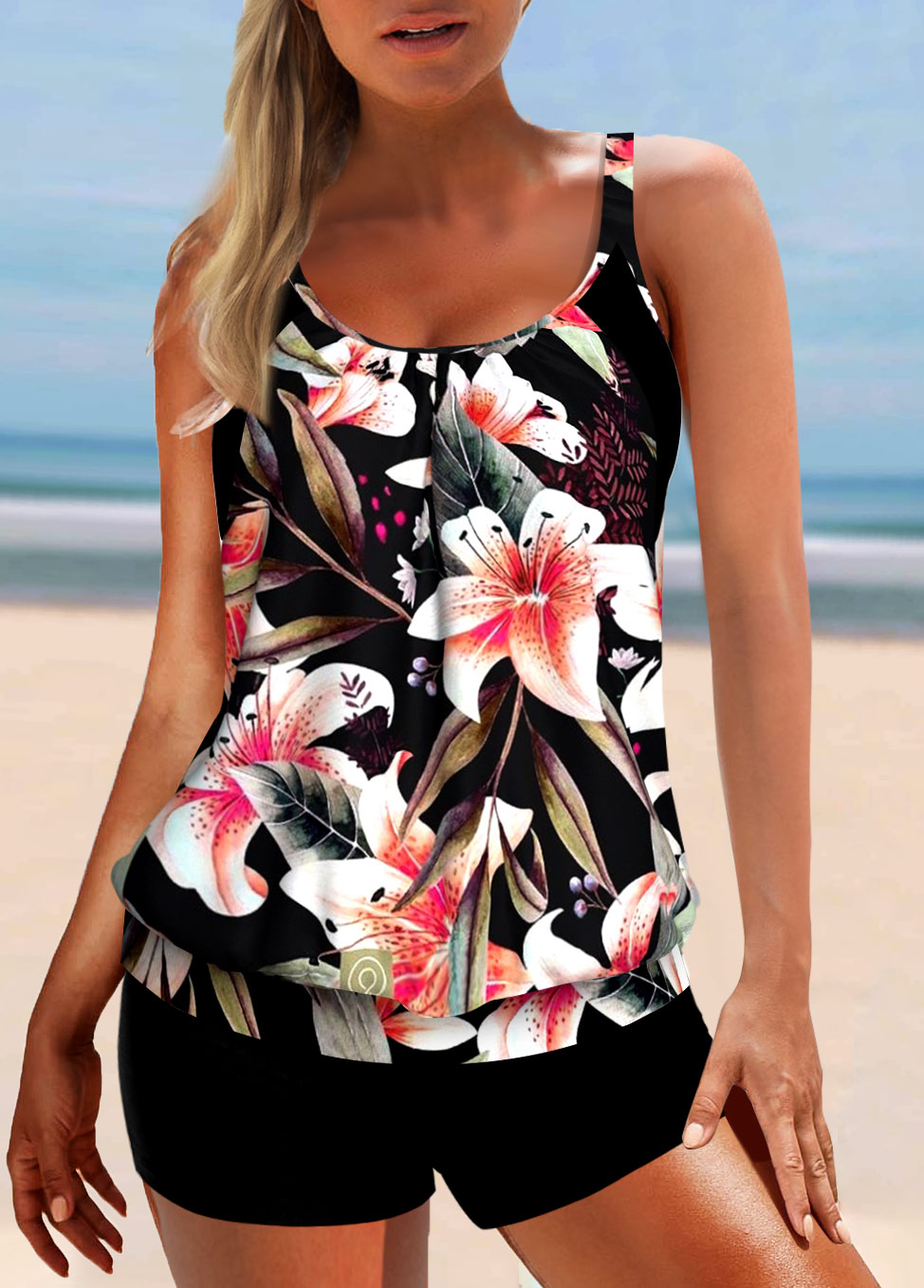 Plus Size Multi Color Floral Print Tankini Set