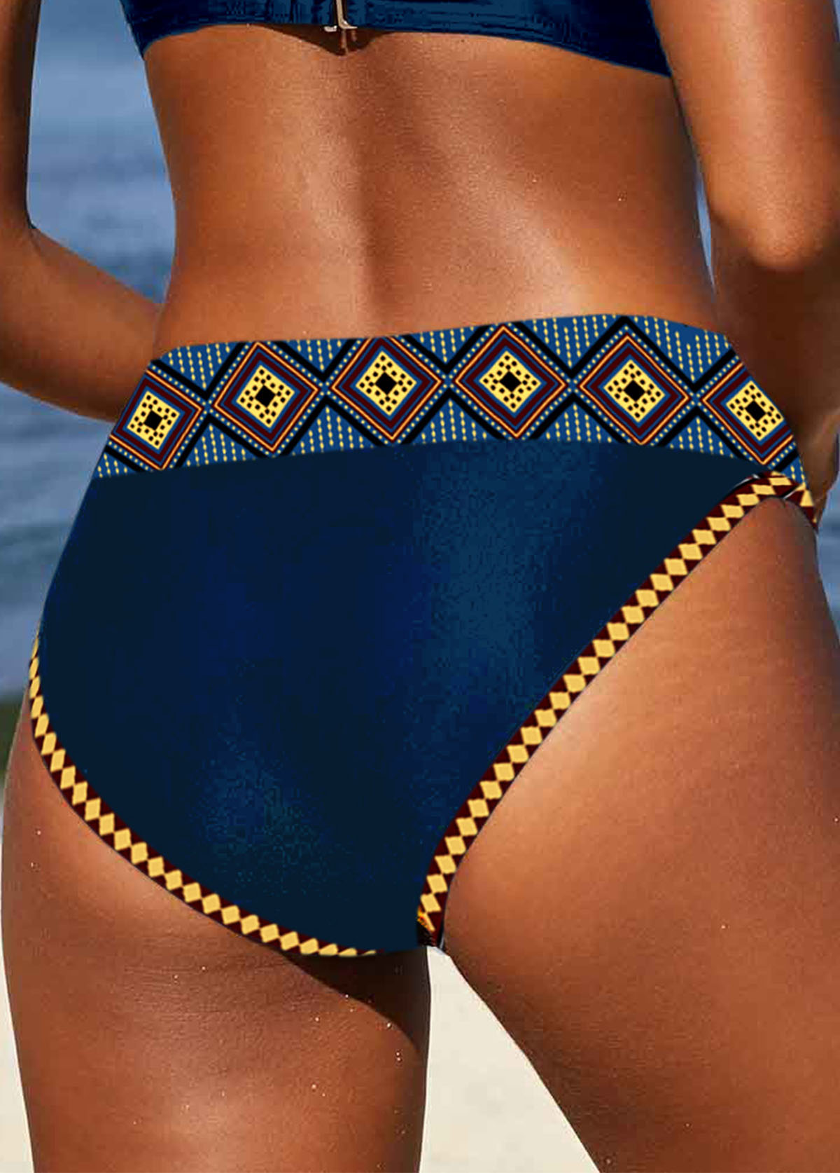 Mid Waisted Tribal Print Peacock Blue Bikini Bottom | picture 