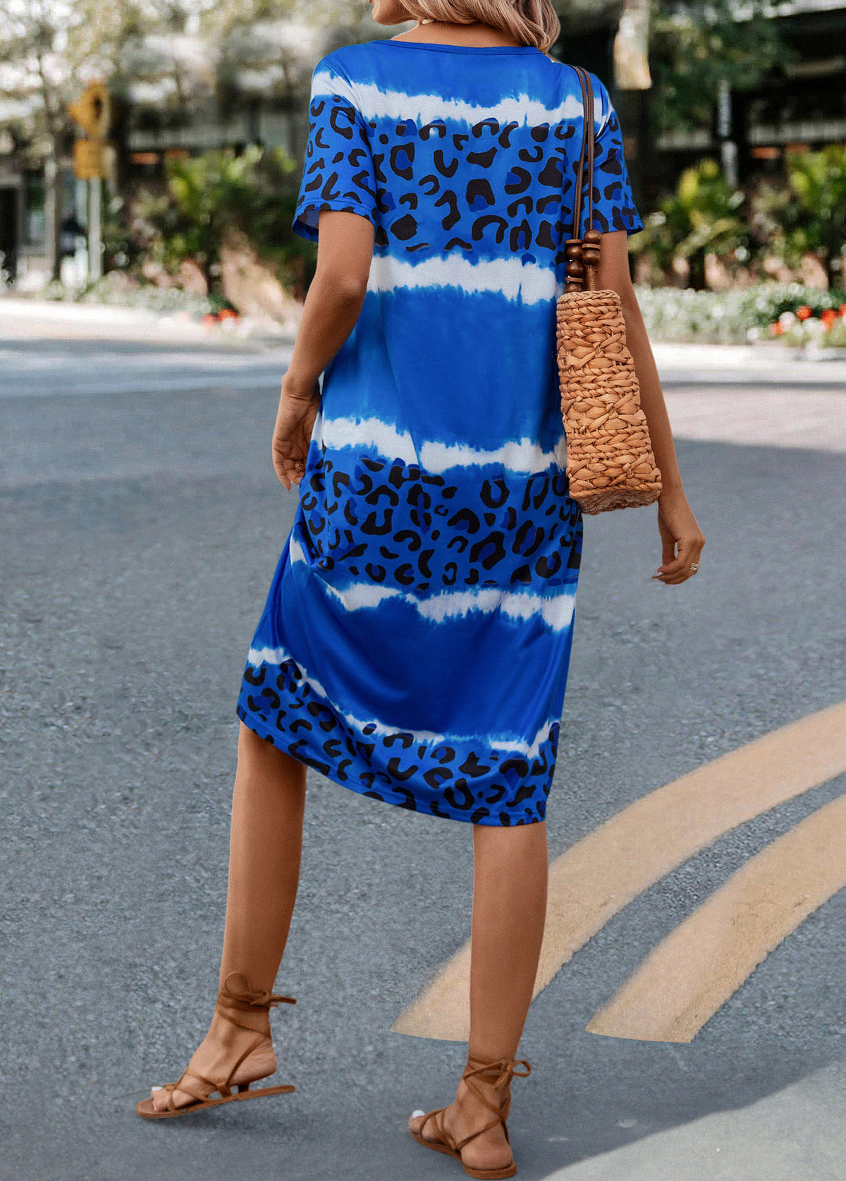 Blue Leopard H Shape Short Sleeve Dress
