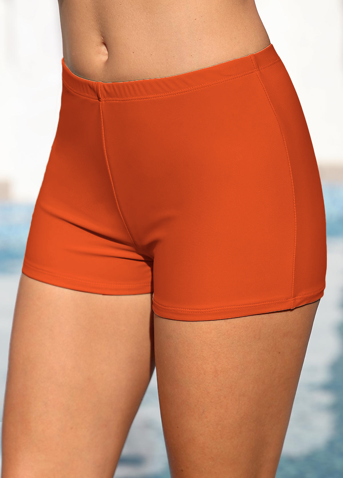 Mid Waisted Orange Skinny Swim Shorts