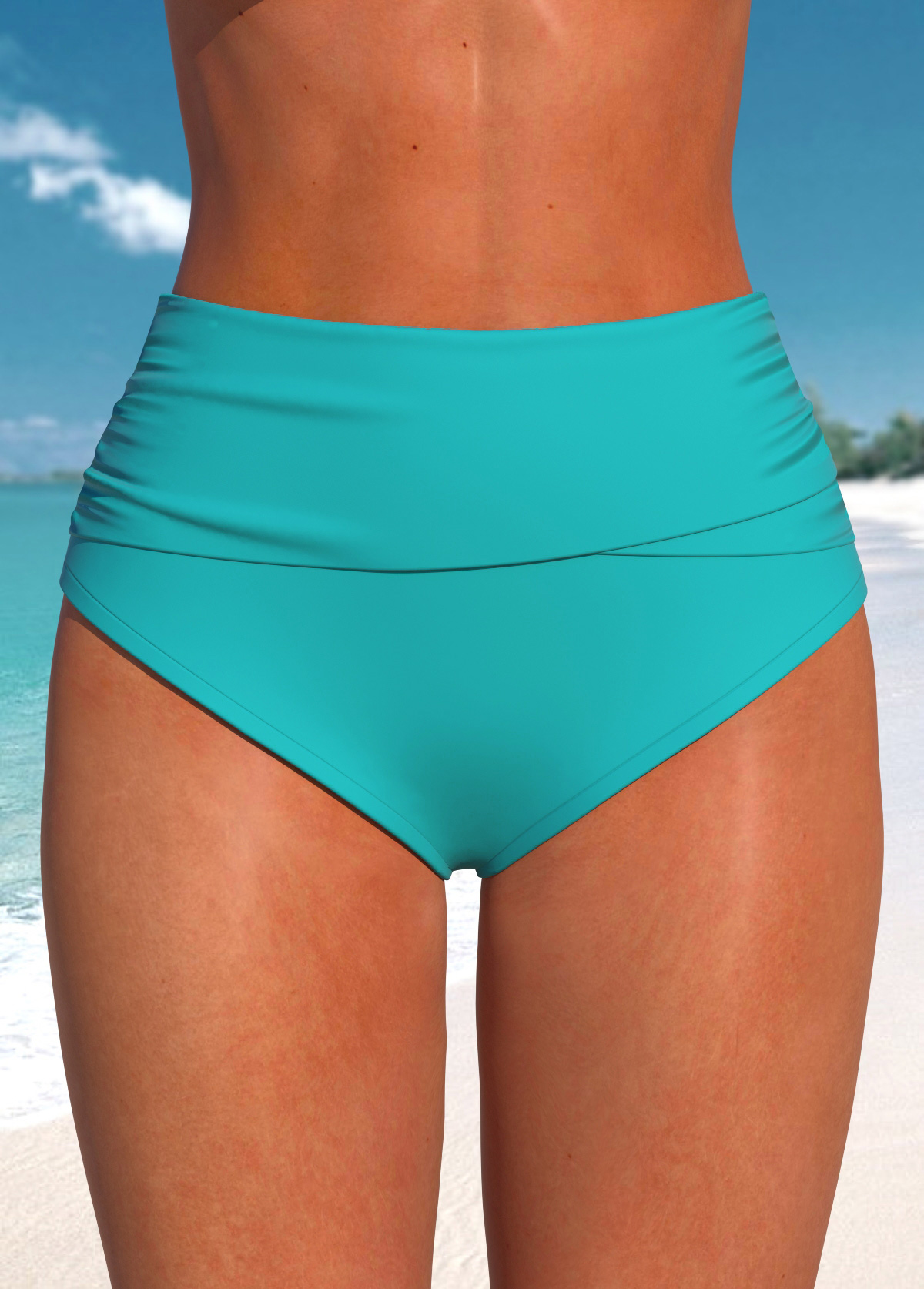 High Waisted Stretch Turquoise Bikini Bottom
