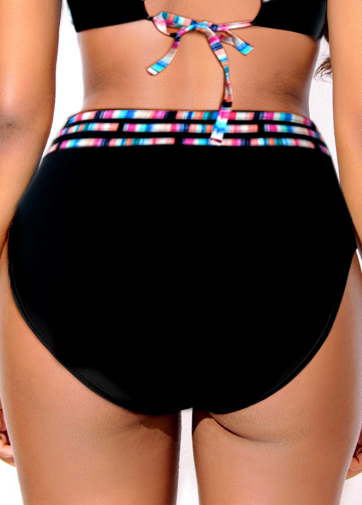 High Waisted Striped Black Bikini Bottom