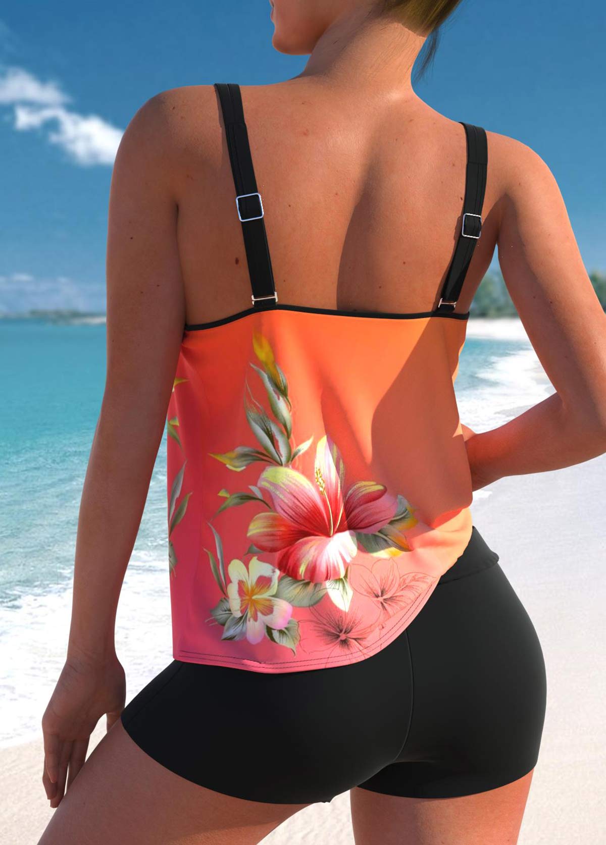 Plus Size Multi Color Floral Print Tankini Set