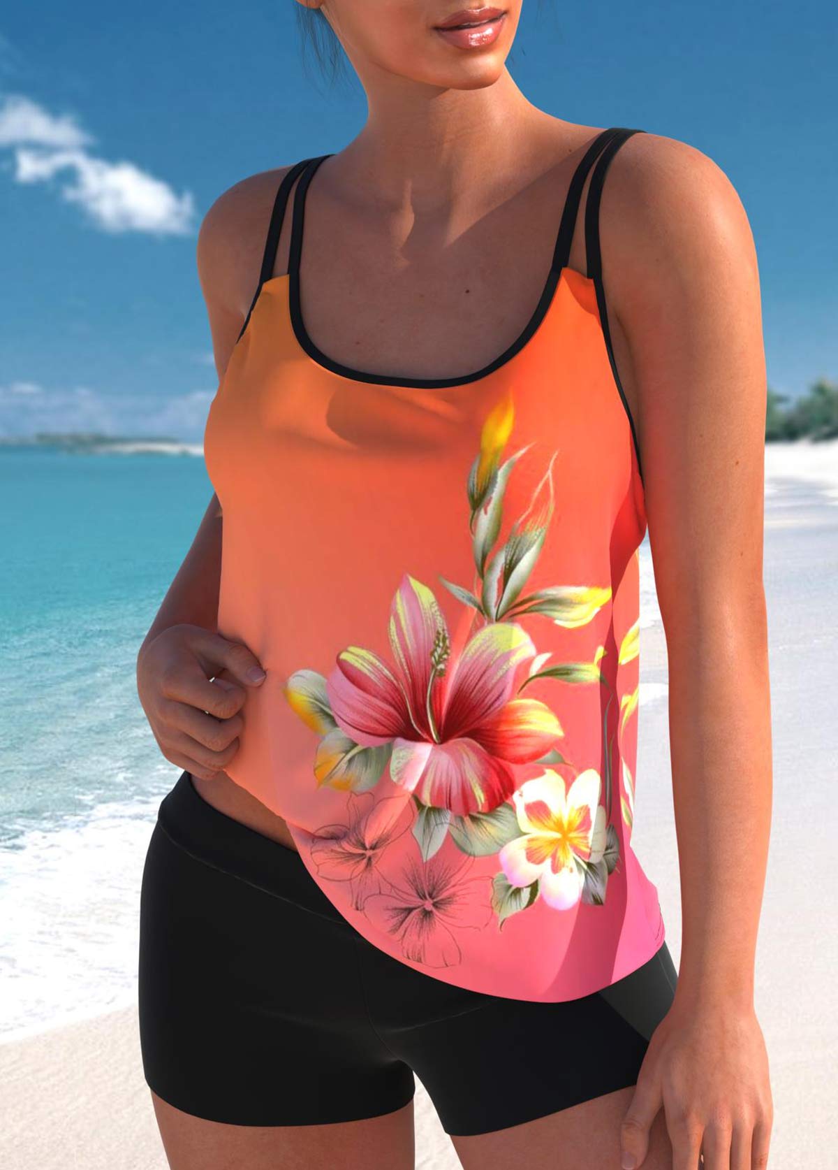 Plus Size Multi Color Floral Print Tankini Set