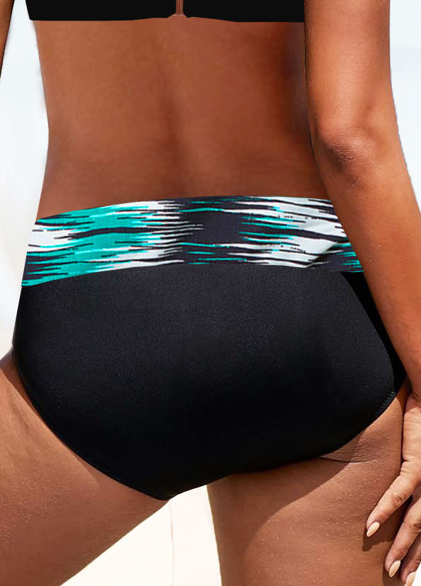 Mid Waisted Dazzle Colorful Print Black Bikini Bottom
