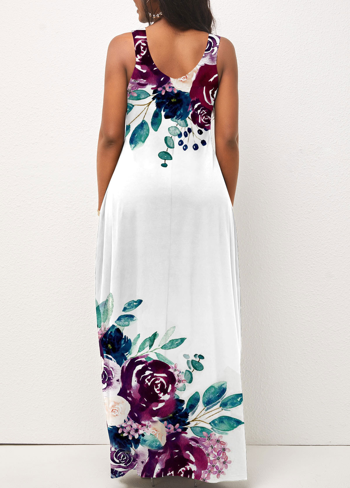 White Pocket Floral Print Maxi Dress