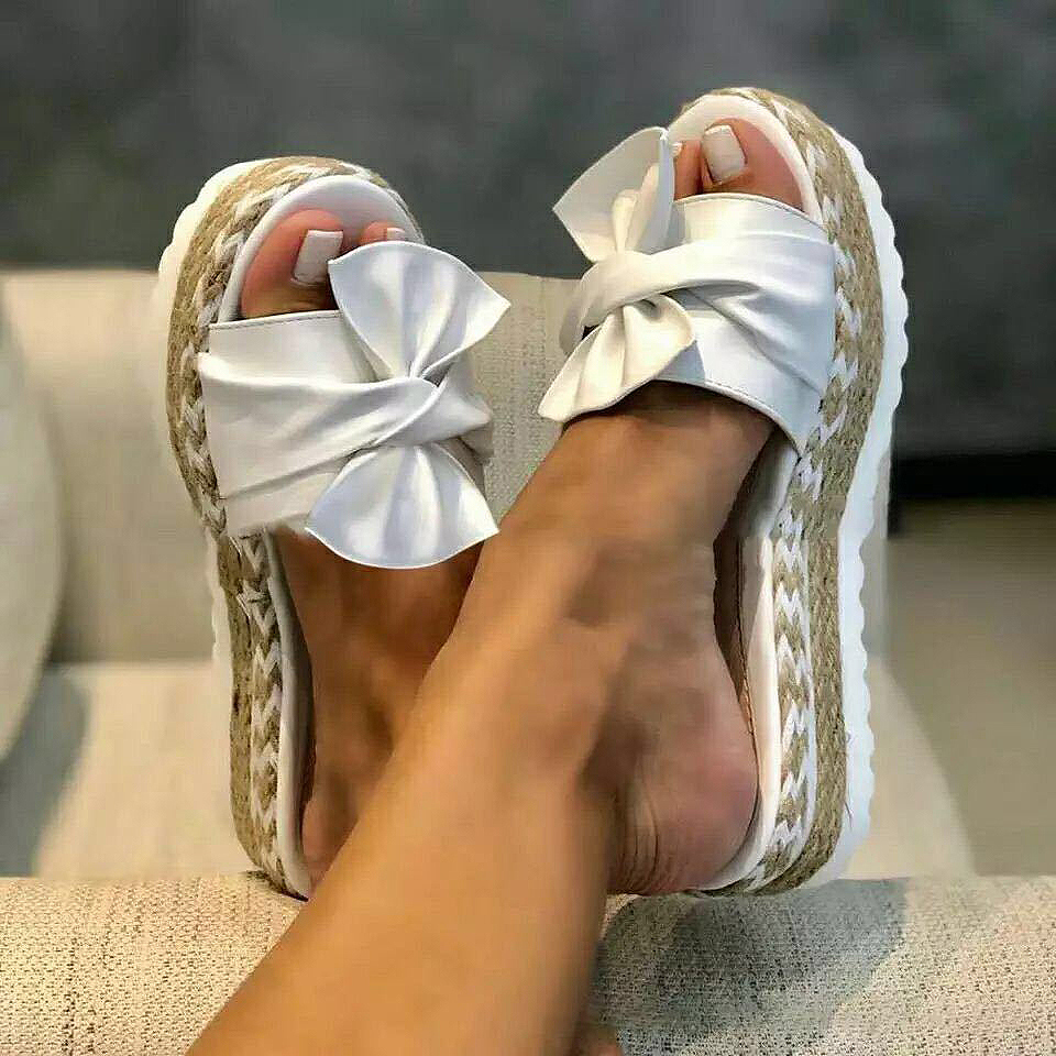 White Open Toe Mid Heel Sliders