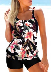 Floral Print Multi Color Wide Strap Cutout Tankini Top-No Bottom | picture 1