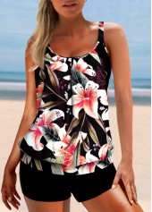 Floral Print Multi Color Wide Strap Cutout Tankini Top-No Bottom | picture 3