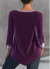 Purple Split Tribal Print 3/4 Sleeve Blouse | thumb picture 