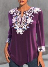 Purple Split Tribal Print 3/4 Sleeve Blouse | thumb picture 