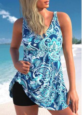 Paisley Print Wide Strap Blue Swimdress Top-No Bottom | picture 1
