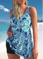Paisley Print Wide Strap Blue Swimdress Top-No Bottom | picture 3