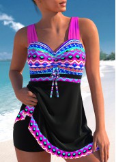 Neon Rose Red African Tribal Print Swimdress Top-No Bottom | picture 1