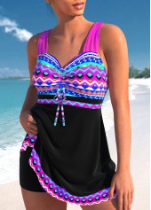 Neon Rose Red African Tribal Print Swimdress Top-No Bottom | picture 3