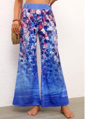 Blue Ditsy Floral Print Elastic Waist Pants | thumb picture 