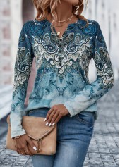 Dusty Blue Button Tribal Print T Shirt | thumb picture 