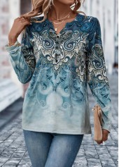 Dusty Blue Button Tribal Print T Shirt | thumb picture 