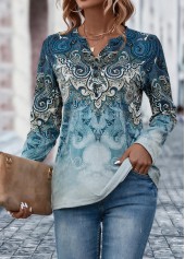 Dusty Blue Button Tribal Print T Shirt | thumb picture 