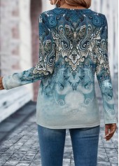 Dusty Blue Button Tribal Print T Shirt | thumb picture 